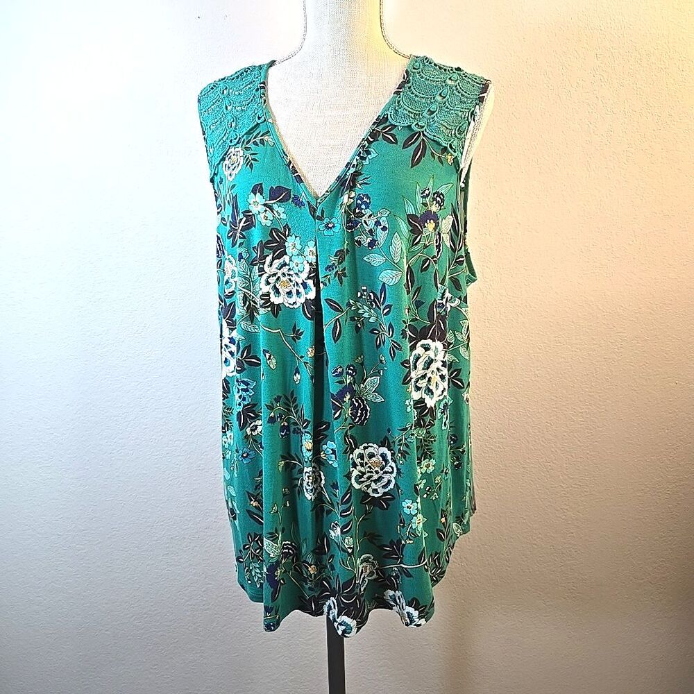 Daniel Rainn Sleeveless Plus size 2X Crochet Lace Teal Green Floral Cutout Tunic